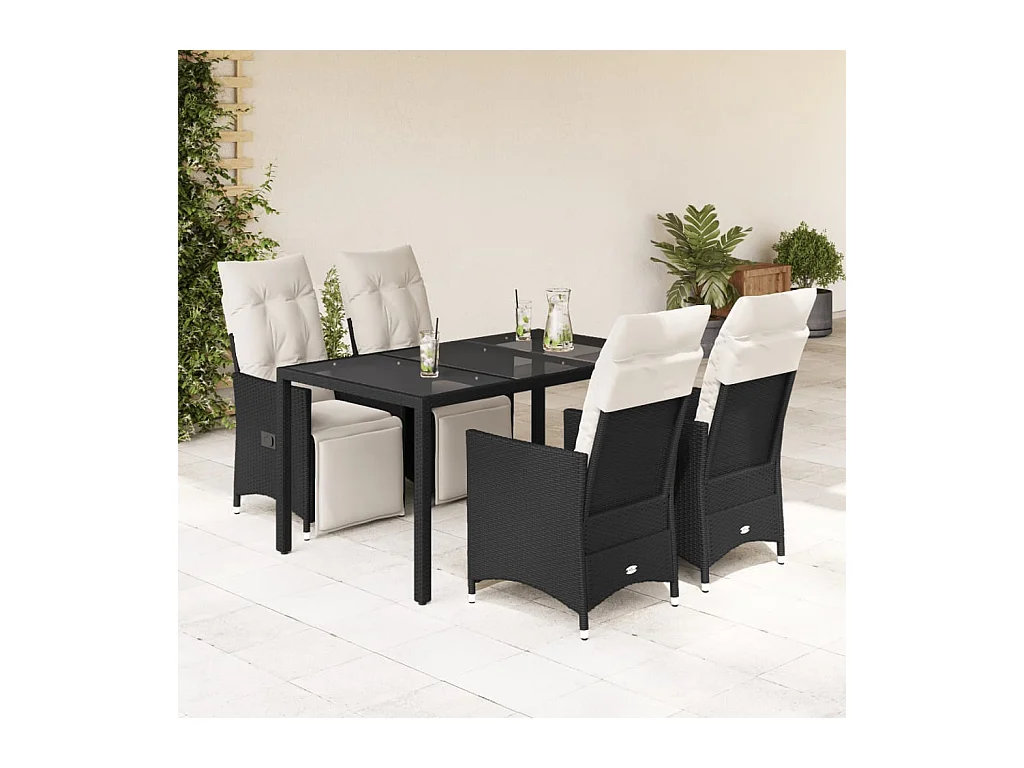 Ensemble à manger de jardin coussins 5pcs Noir Résine tressée