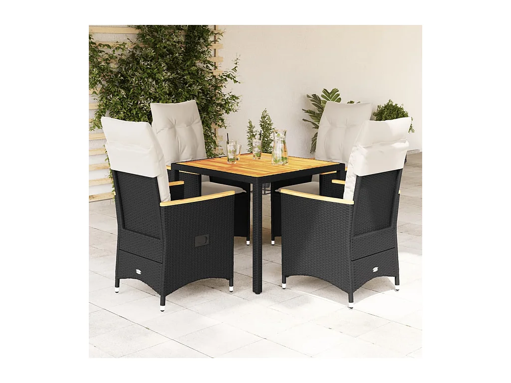 Ensemble à manger de jardin coussins 5pcs Noir Résine tressée