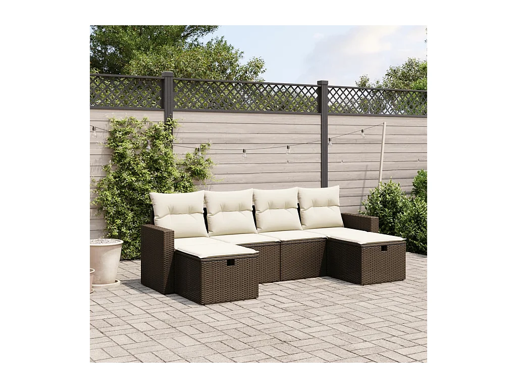 Salon de jardin avec coussins 6 pcs marron résine tressée
