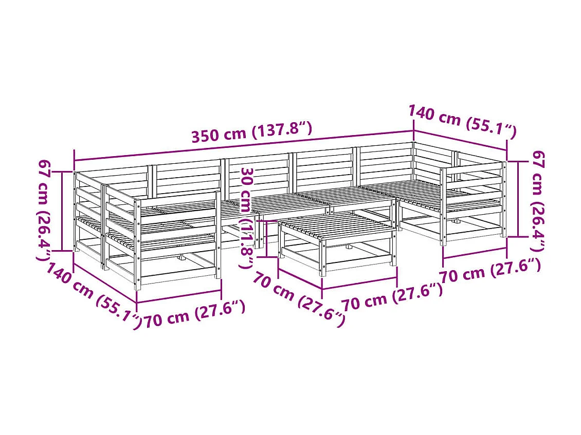 Salon de jardin 8 pcs bois de pin imprégné