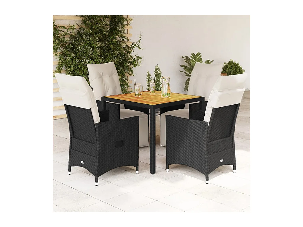 Ensemble à manger de jardin coussins 5pcs Noir Résine tressée