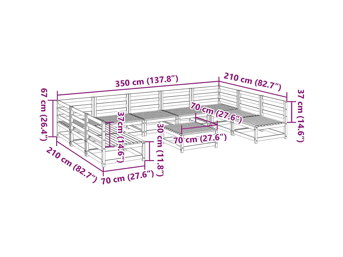 Set Divani da Giardino 10 pz in Legno Massello Abete Douglas