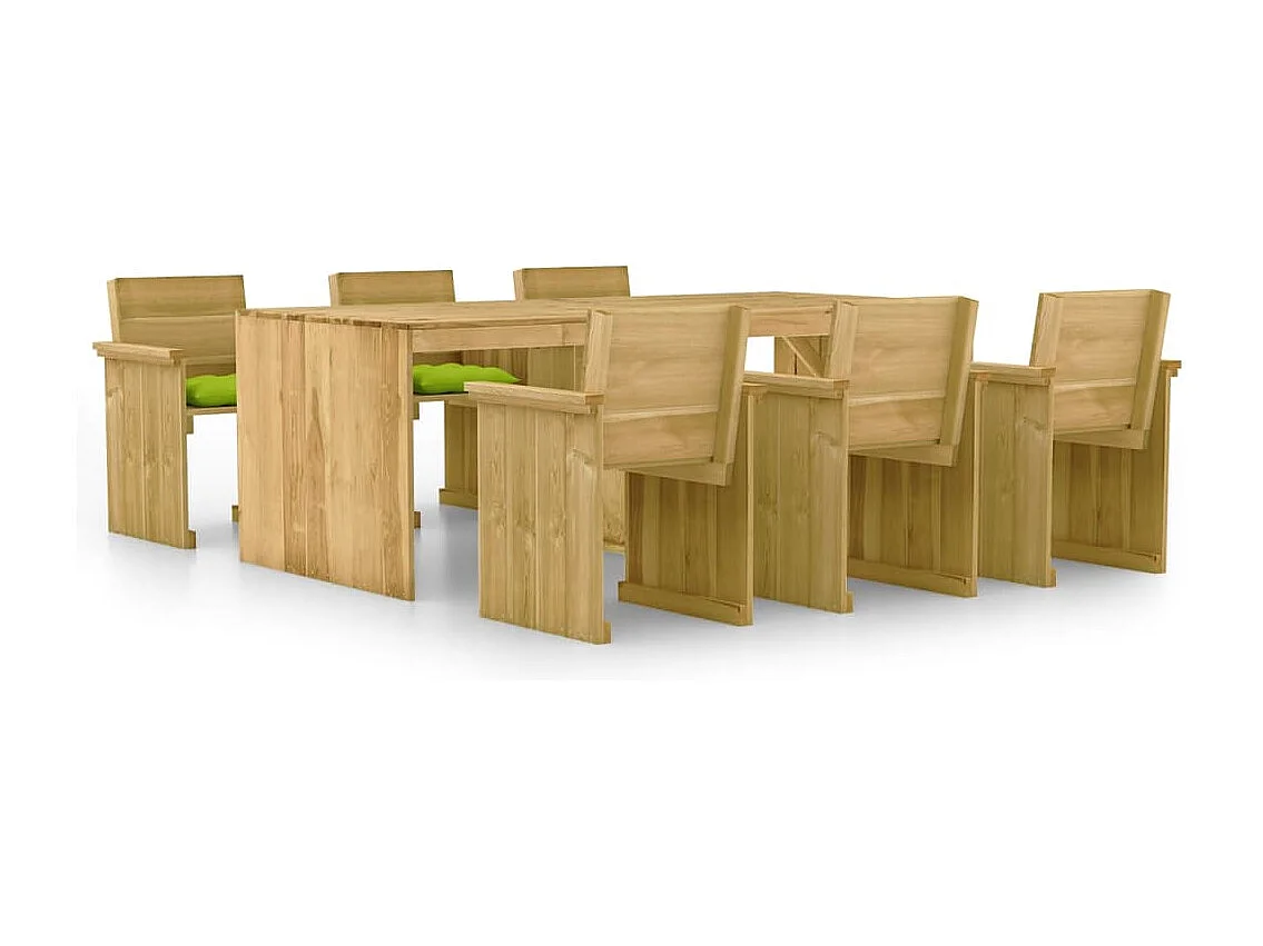 Ensemble à manger de jardin 7 pcs avec coussins pin imprégné