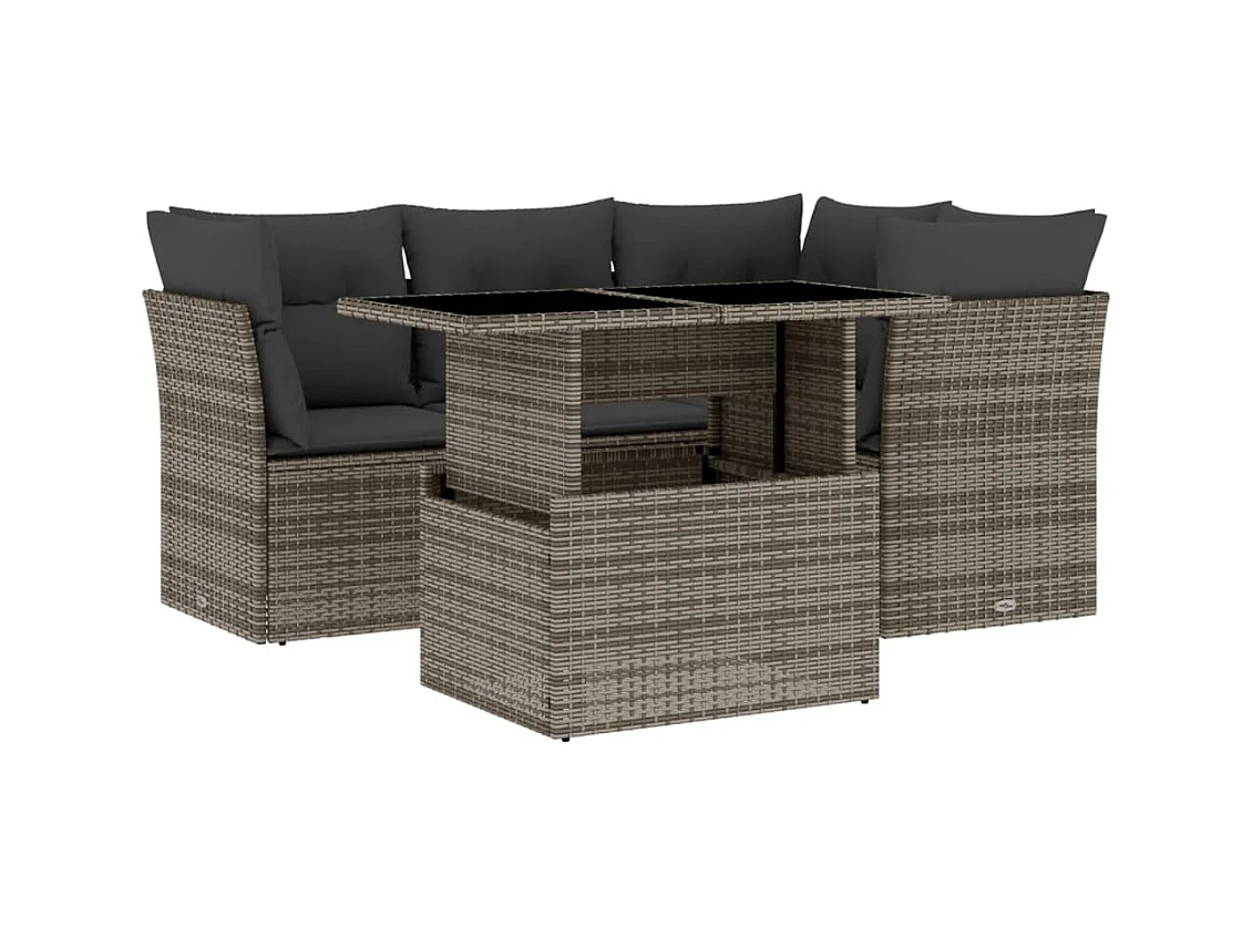 Salon de jardin 5 pcs avec coussins gris résine tressée