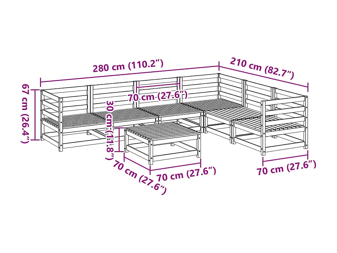 7 pcs conjunto de sofás para jardim madeira de pinho maciça