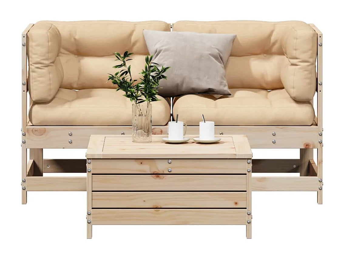 3-tlg. Garten-Lounge-Set mit Kissen Massivholz Kiefer