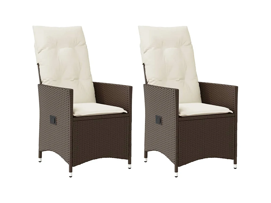 Chaises inclinables de jardin lot de 2 et coussins marron rotin