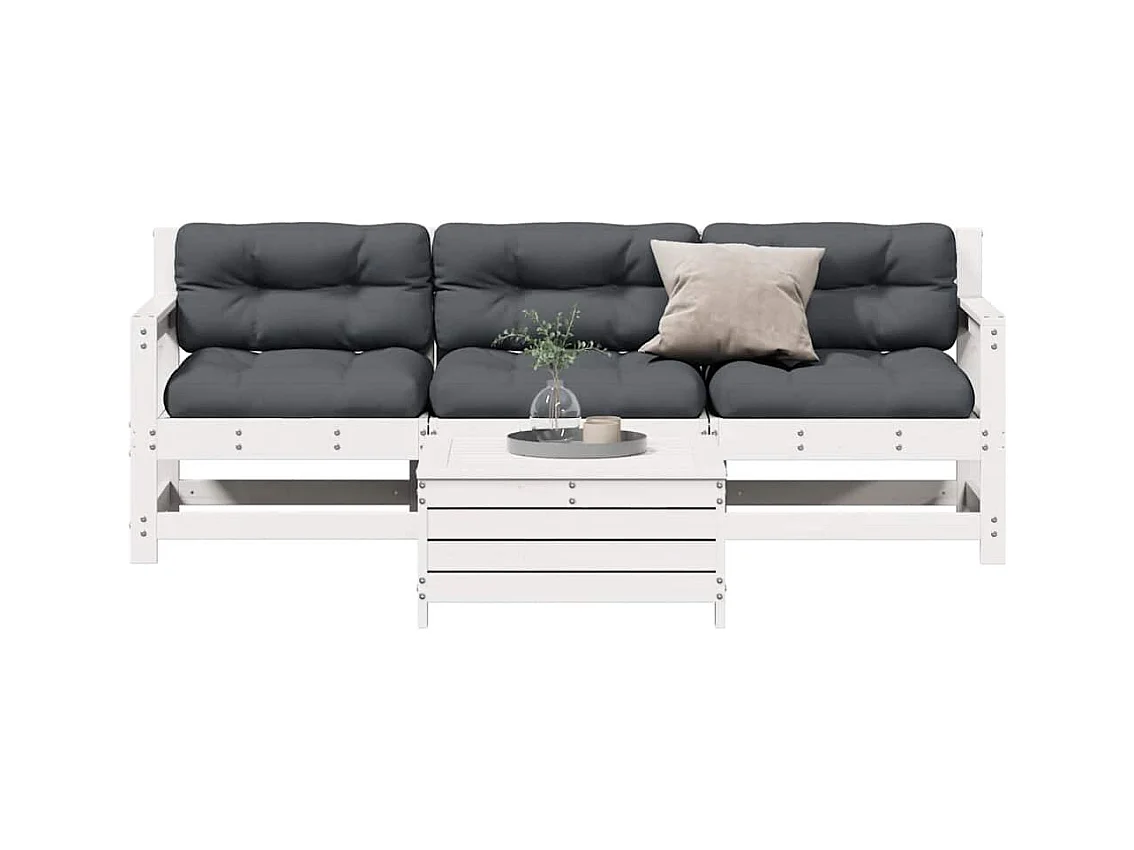Salon de jardin 4 pcs avec coussins blanc bois de pin massif