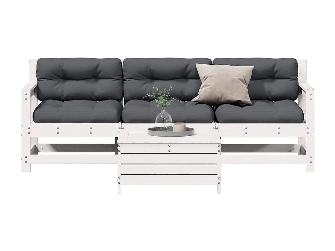 4-delige Loungeset met kussens massief grenenhout