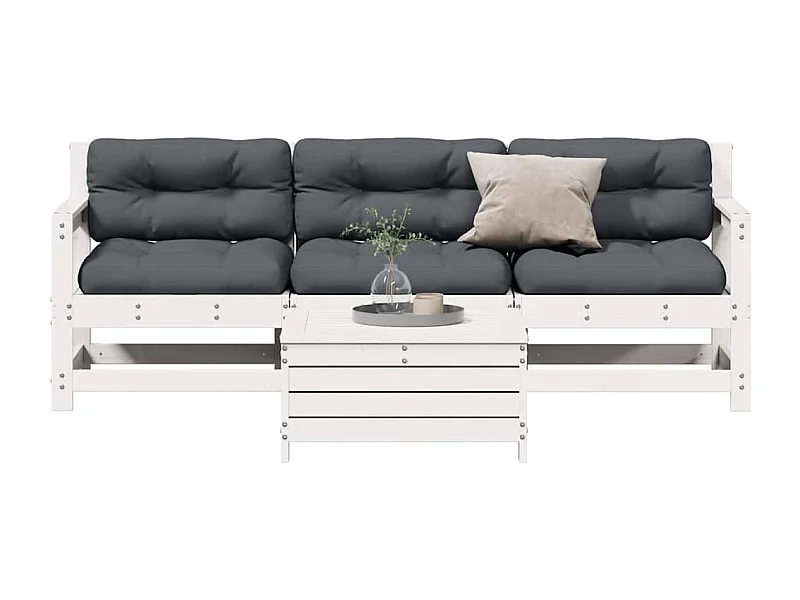Set muebles jardín 4 pzas con cojines madera maciza pino blanco