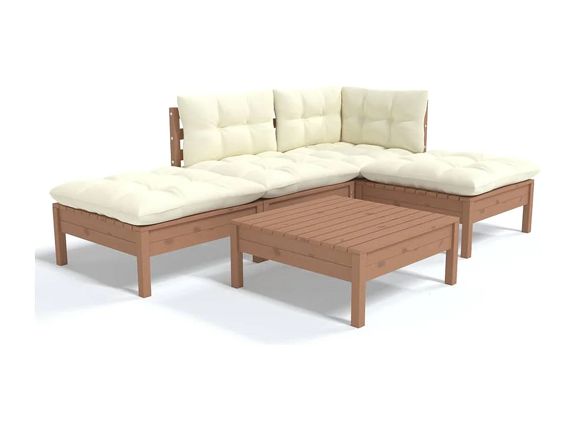 Salon de jardin 5 pcs avec coussins Marron miel Bois de pin