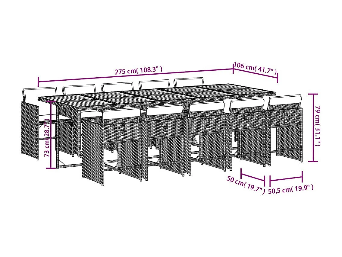 11-delige Tuinset met kussens poly rattan grijs