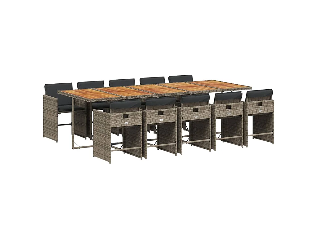 11-delige Tuinset met kussens poly rattan grijs