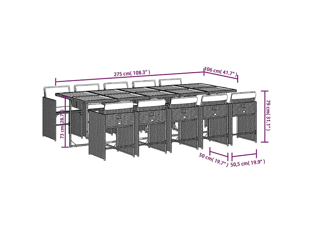 11-delige Tuinset met kussens poly rattan grijs