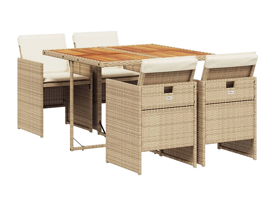 5-tlg. Garten-Essgruppe mit Kissen Beige Poly Rattan