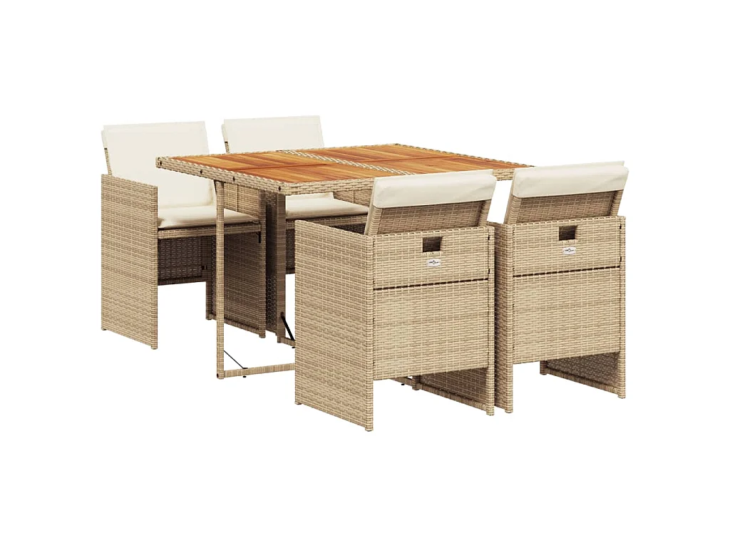 Ensemble à manger de jardin avec coussins 5pcs Beige poly rotin