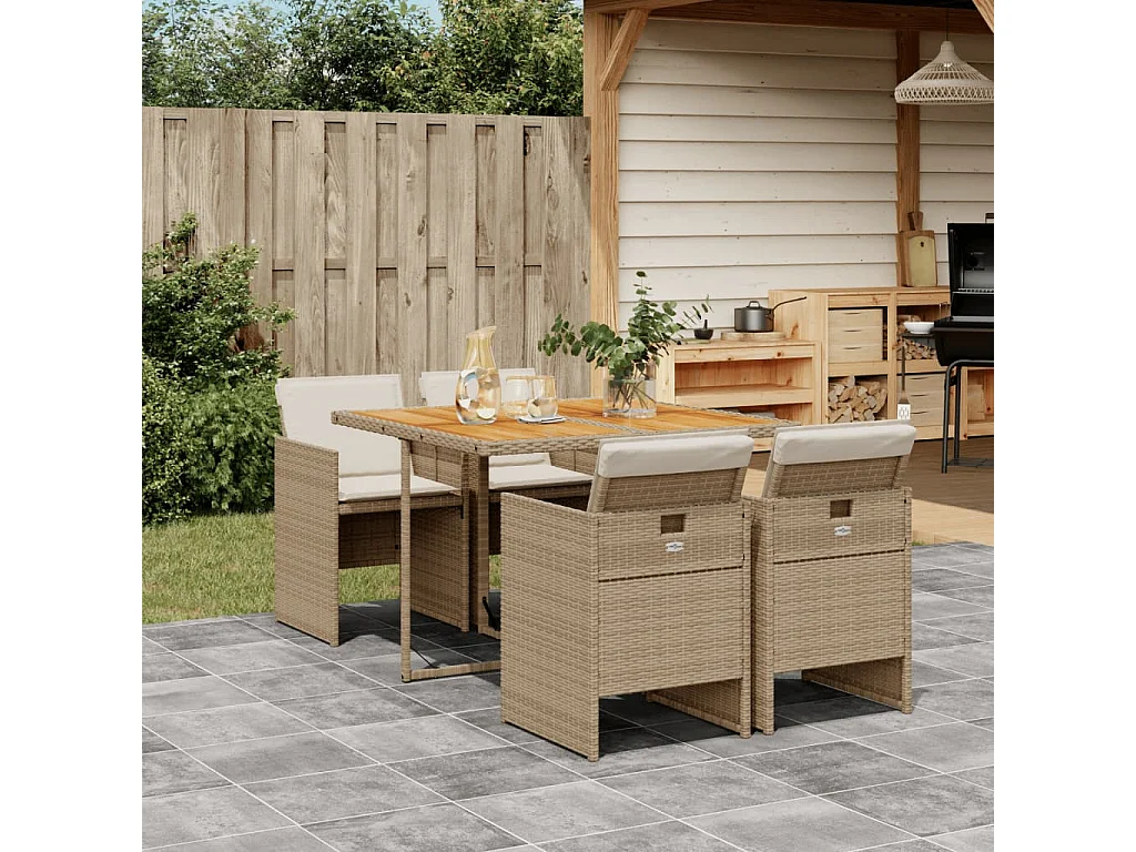 Ensemble à manger de jardin avec coussins 5pcs Beige poly rotin