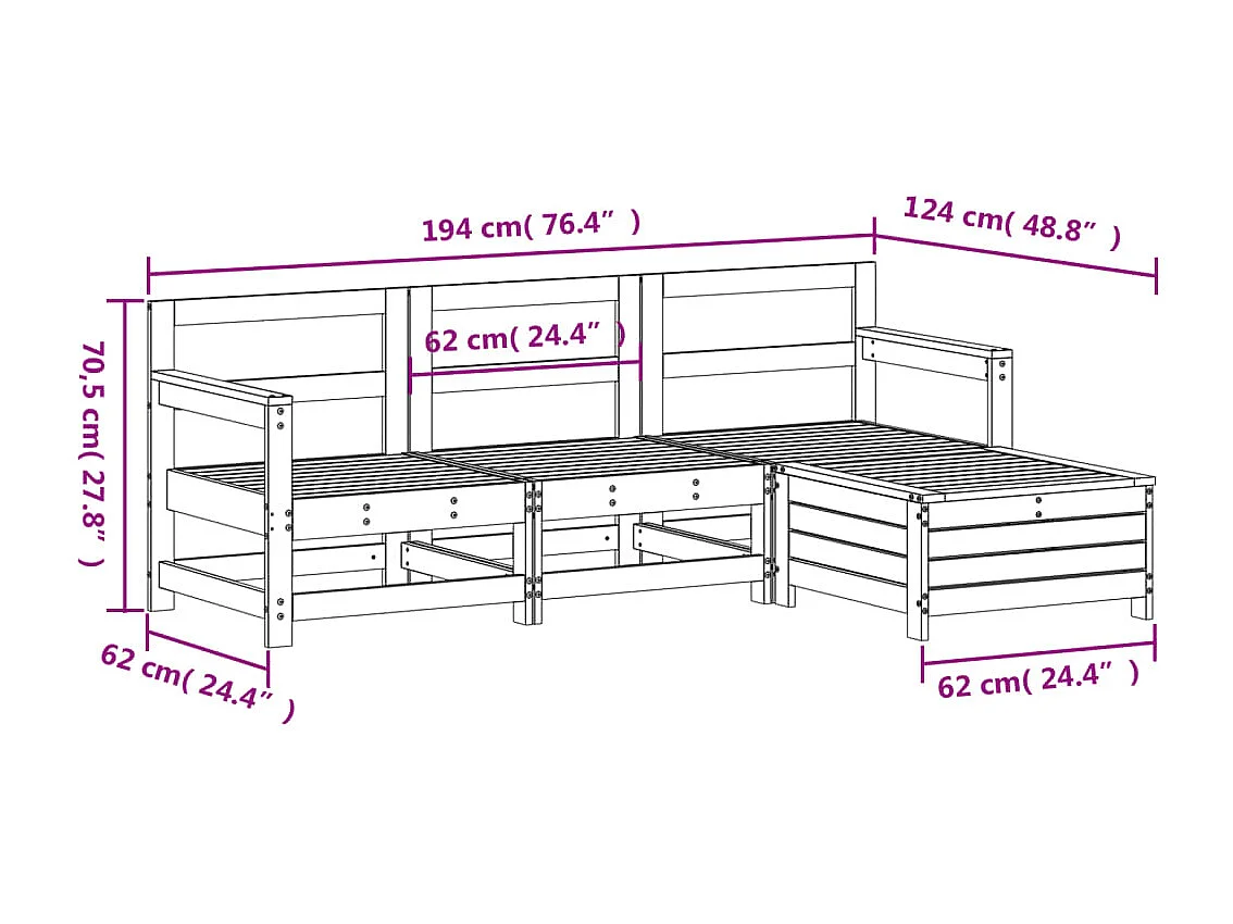 Set Divani da Giardino 4 pz in Legno Massello Abete Douglas