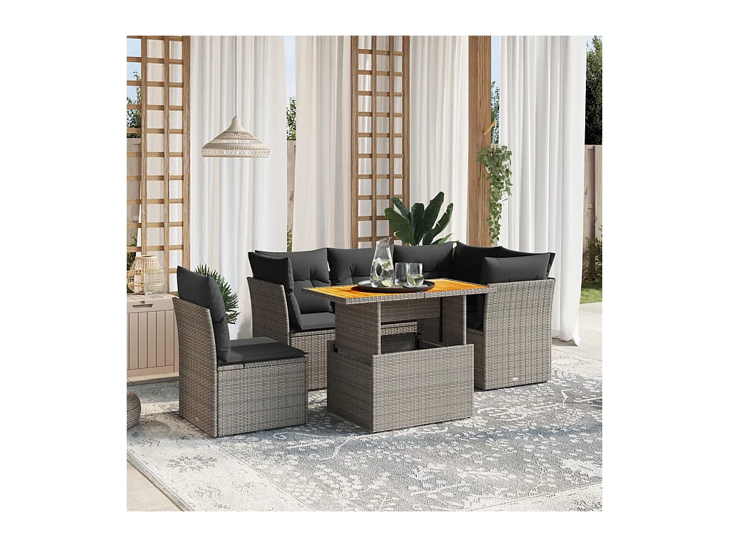 Salon de jardin 5 pcs avec coussins gris résine tressée