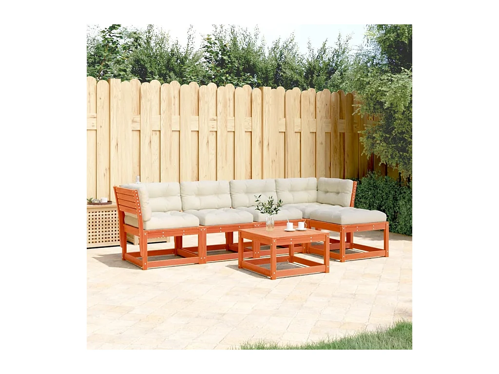Salon de jardin 5 pcs avec coussins cire marron bois pin massif