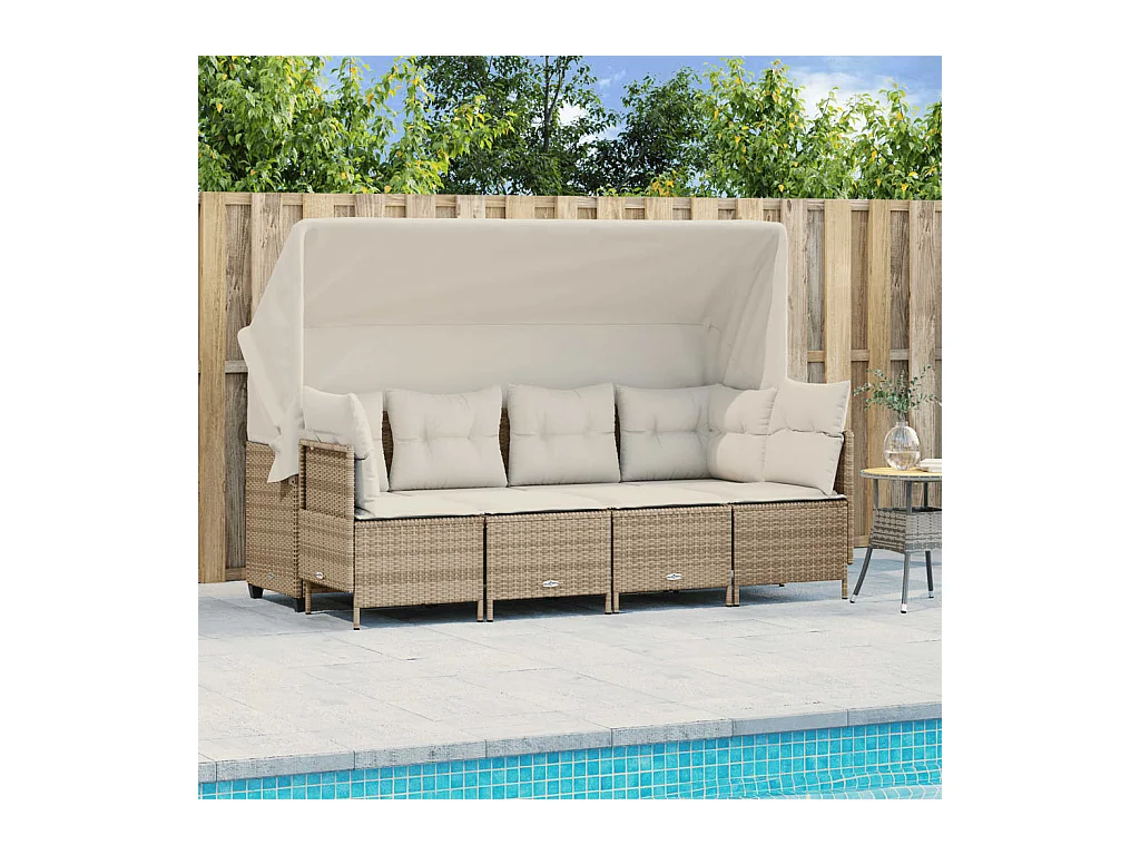 5-tlg. Garten-Sofagarnitur mit Kissen Beige Poly Rattan