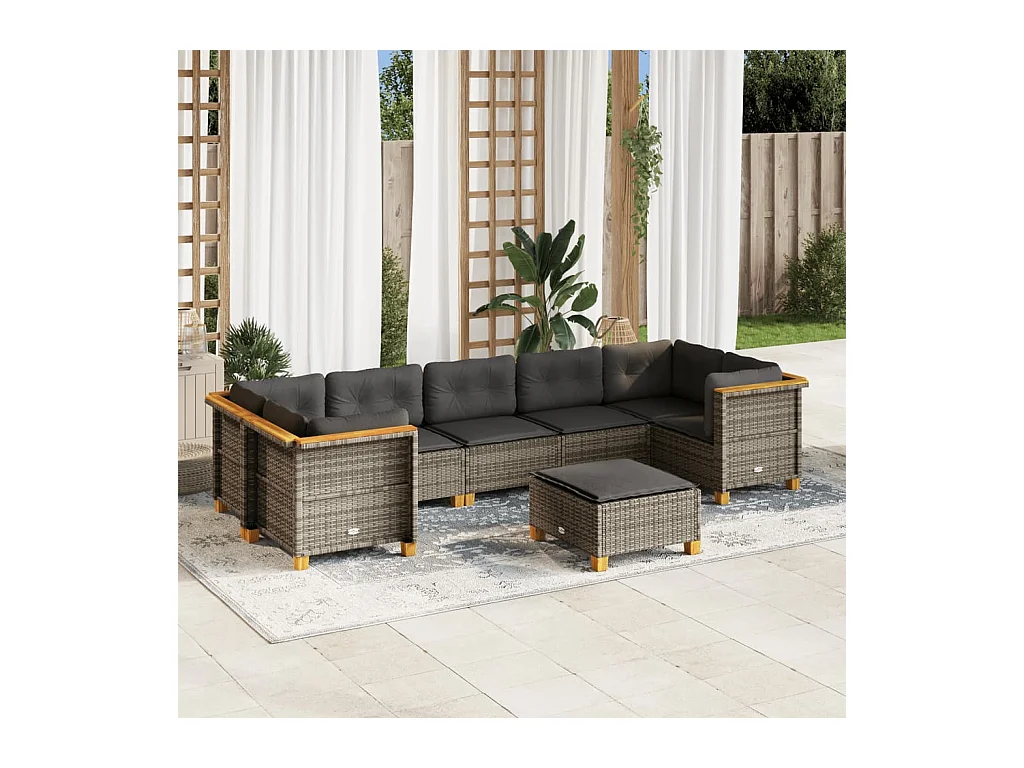 Set Divano da Giardino 8 pz con Cuscini Grigio in Polyrattan
