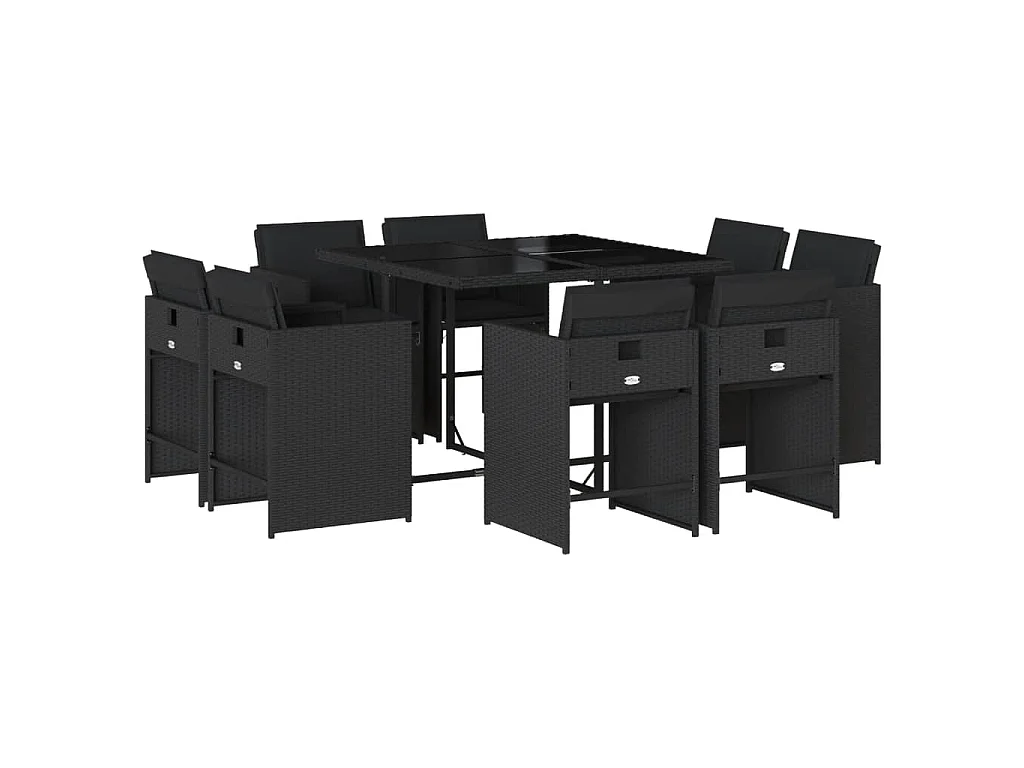 Ensemble à manger de jardin 9pcs coussins noir résine tressée