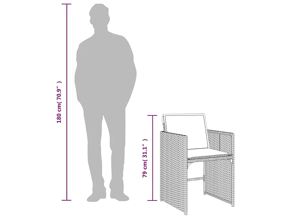 Ensemble à manger de jardin 9pcs coussins noir résine tressée