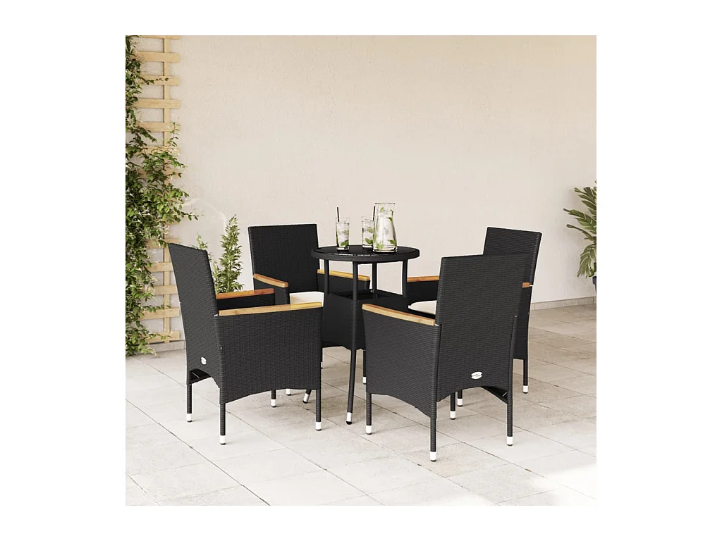 Set da Pranzo da Giardino con Cuscini 5 pz Polyrattan e Vetro