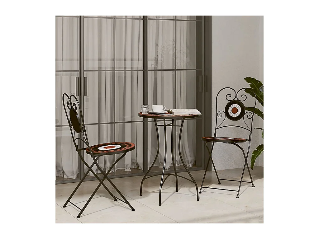 Set da Bistrot con Mosaico Terracotta e Bianco Ferro e Ceramica