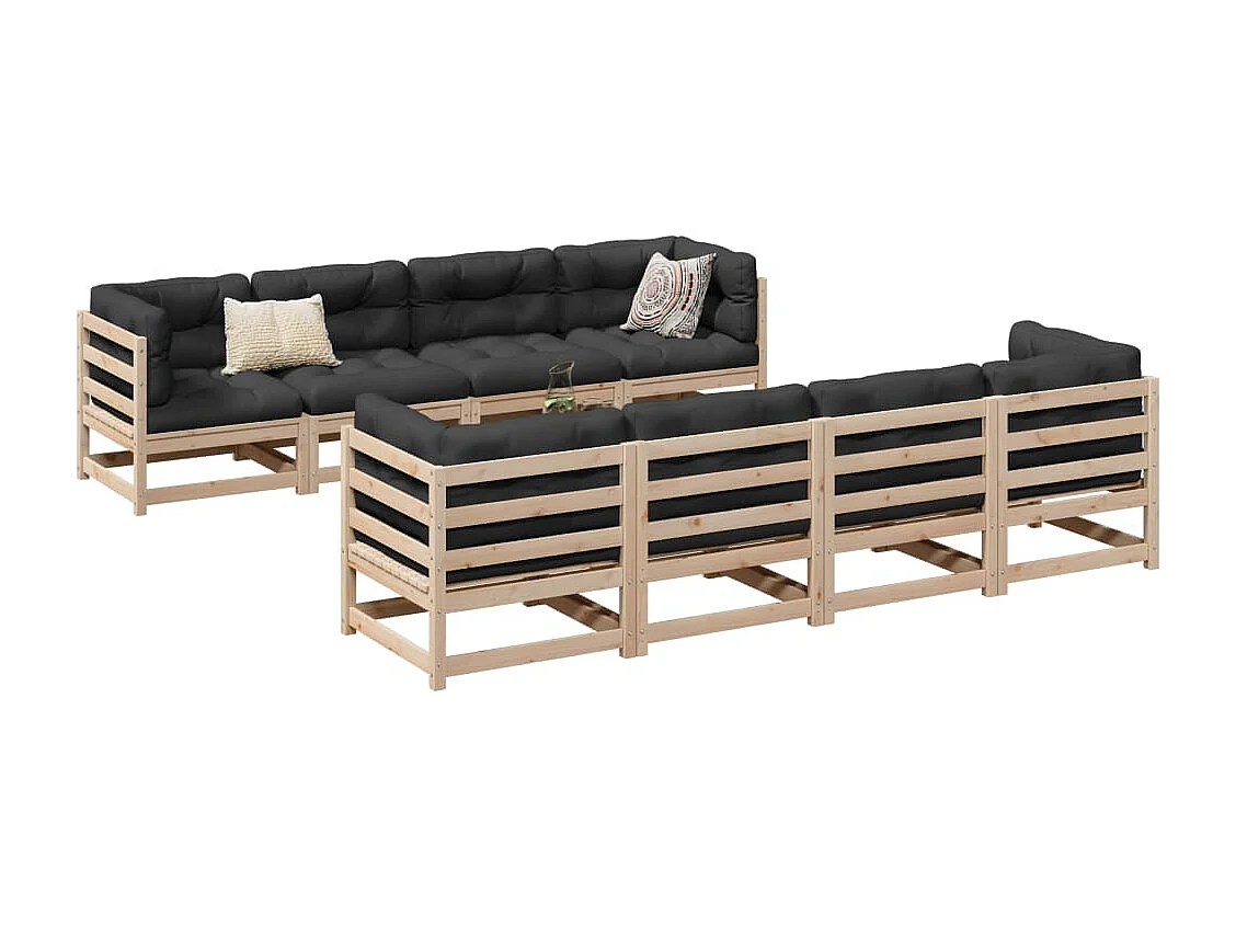 9 pcs conjunto sofás de jardim com almofadões pinho maciço