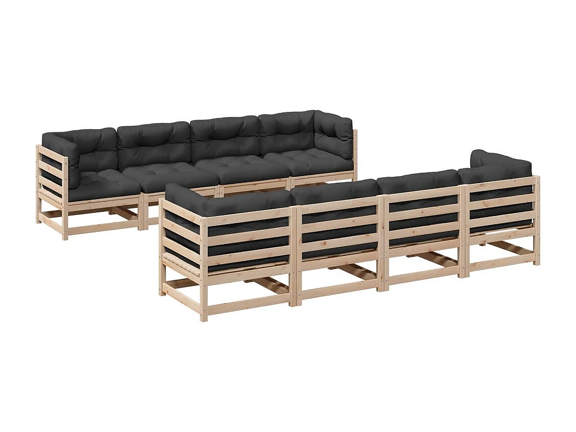 9 pcs conjunto sofás de jardim com almofadões pinho maciço