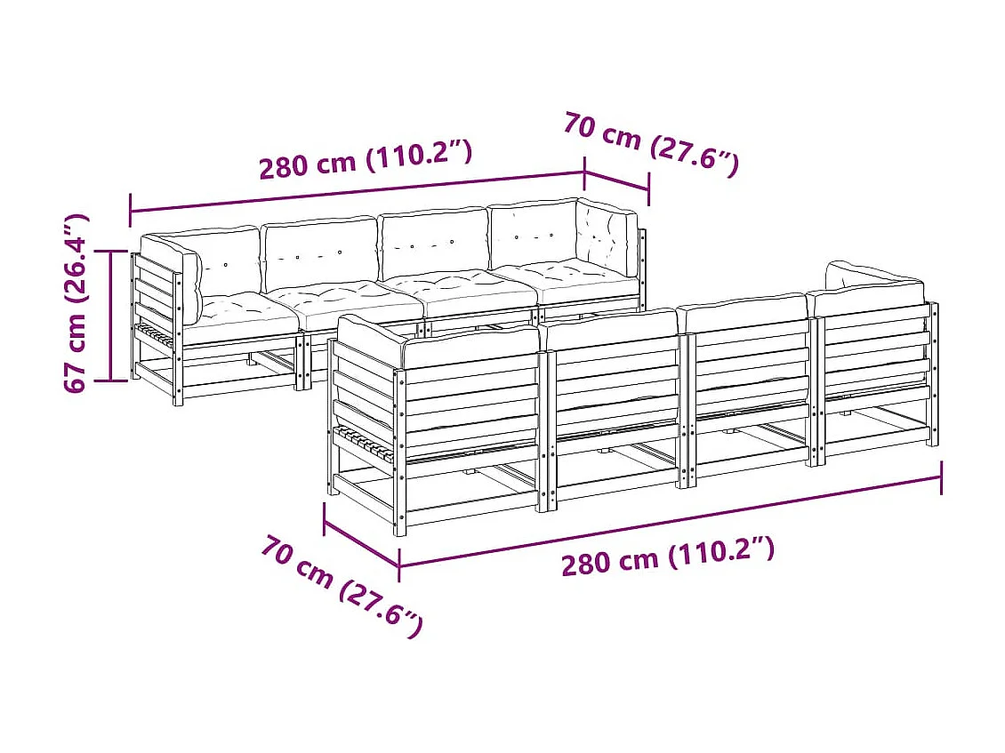 9 pcs conjunto sofás de jardim com almofadões pinho maciço