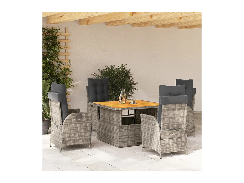 Set da Pranzo da Giardino 5 pz con Cuscini in Polyrattan Grigio