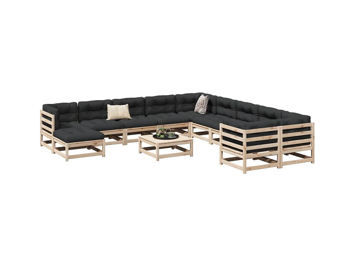 Salon de jardin 12 pcs bois de pin massif