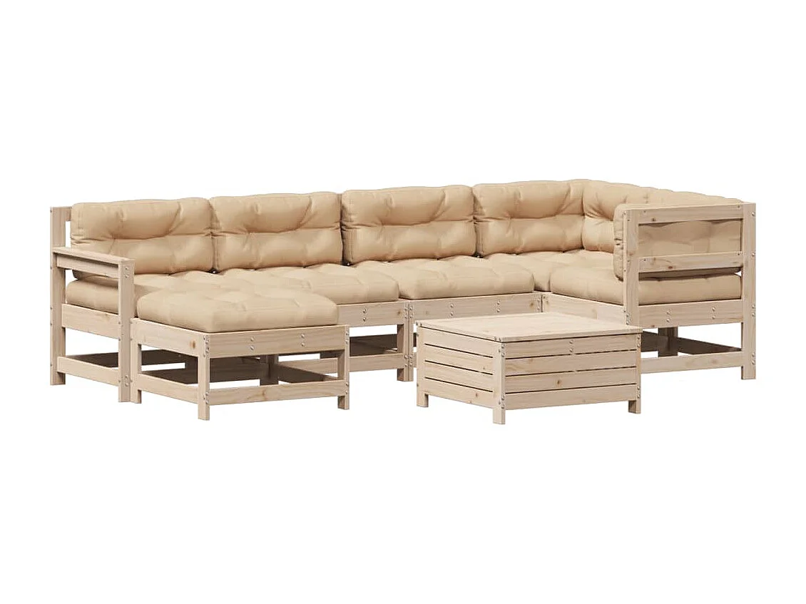 7-tlg. Garten-Lounge-Set mit Kissen Massivholz Kiefer