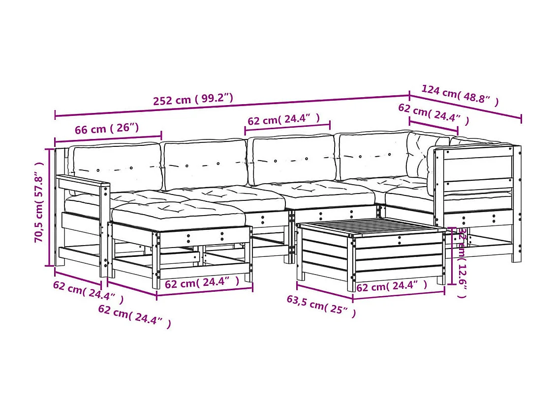 7-tlg. Garten-Lounge-Set mit Kissen Massivholz Kiefer