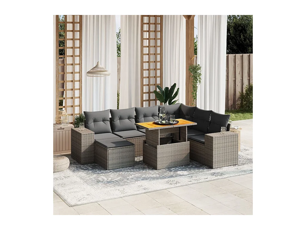 8-delige Loungeset met kussens poly rattan grijs