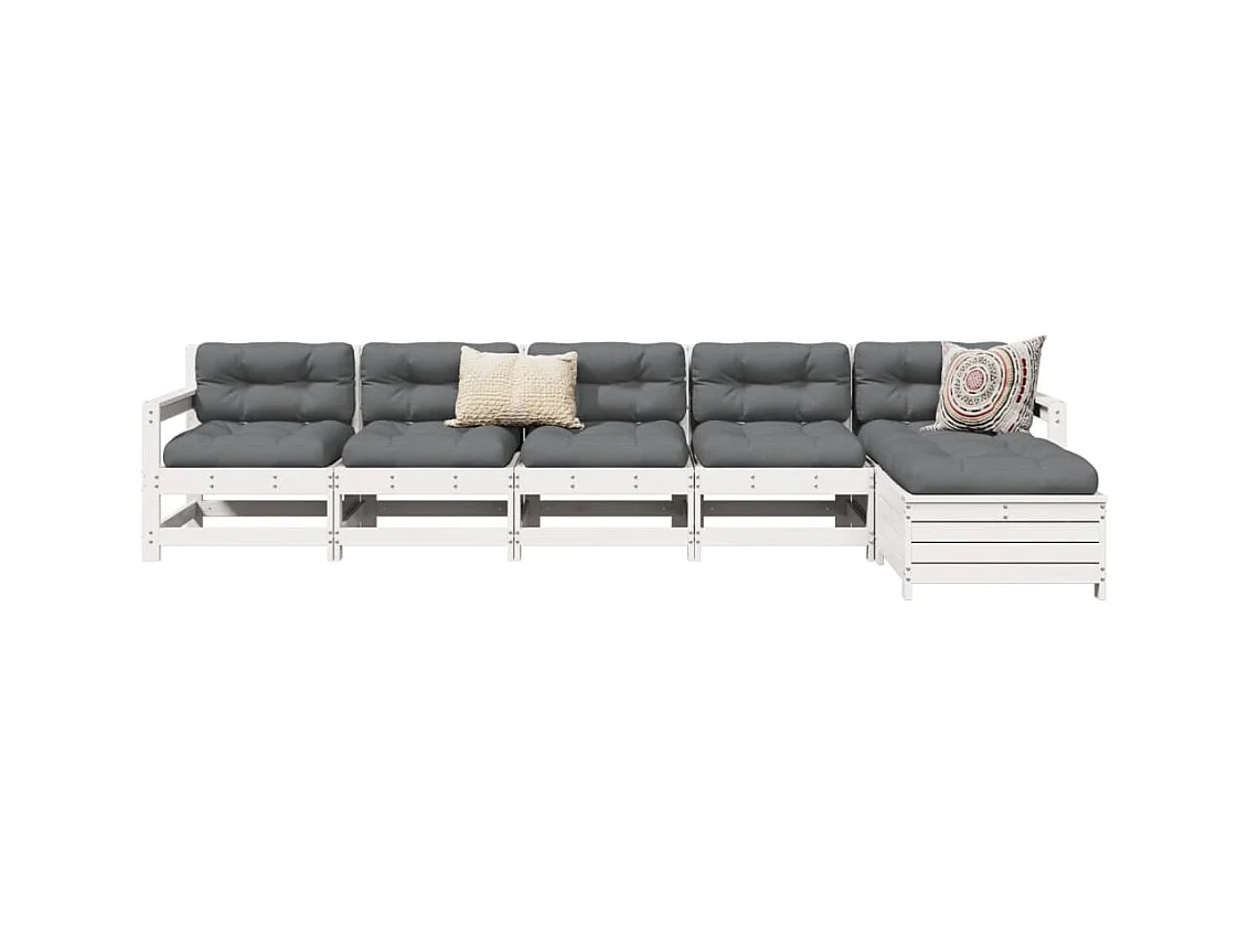 Set Divani da Giardino 6 pz Bianco in Legno Massello di Pino
