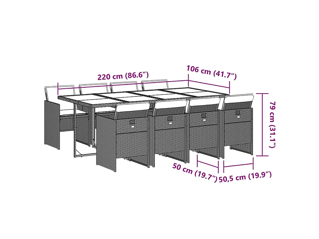 9-delige Tuinset poly rattan zwart