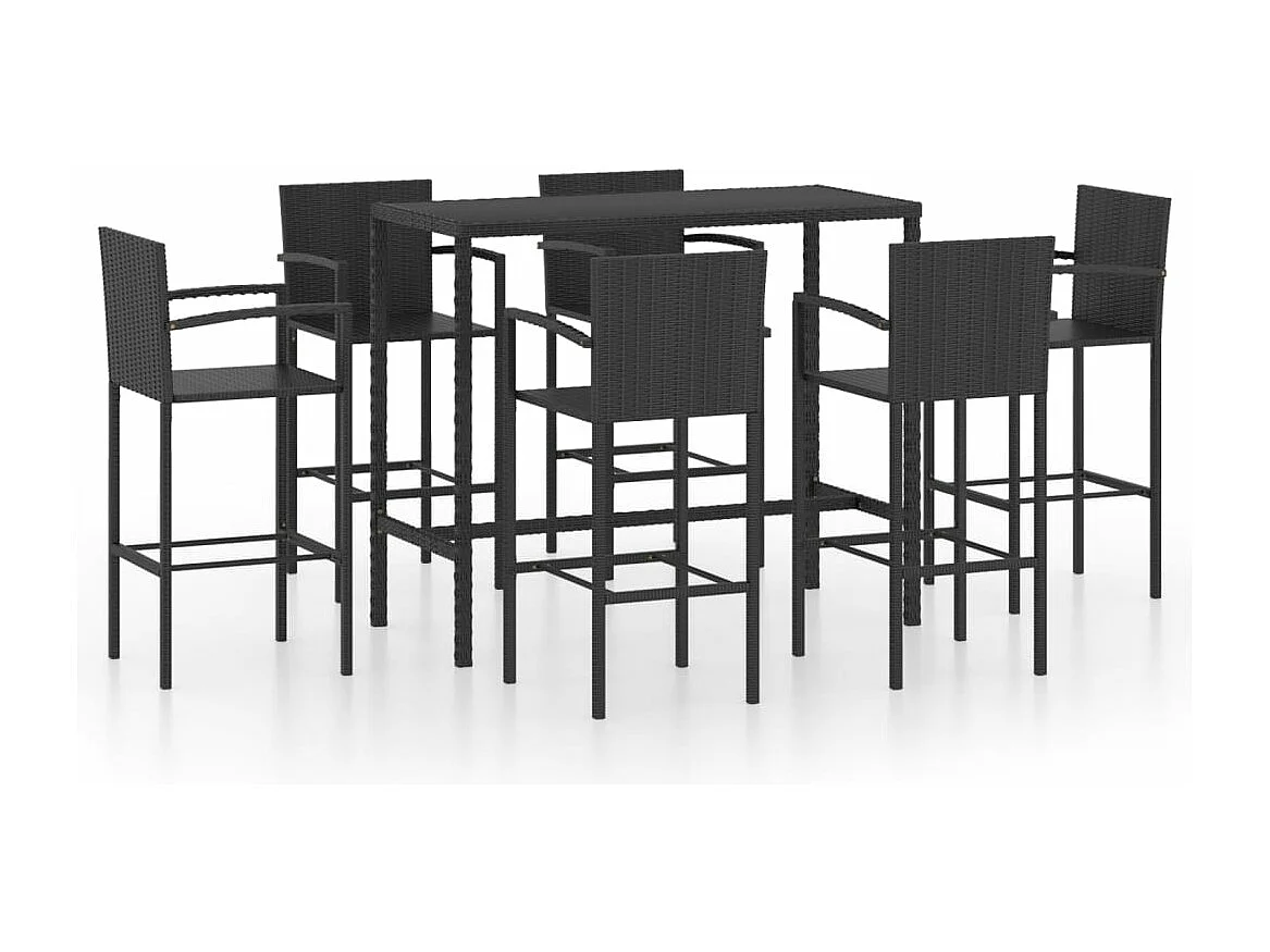 7-delige Tuinbarset poly rattan zwart