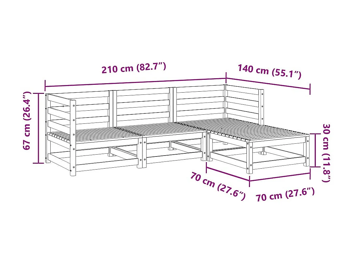 Salon de jardin 4 pcs bois massif de pin