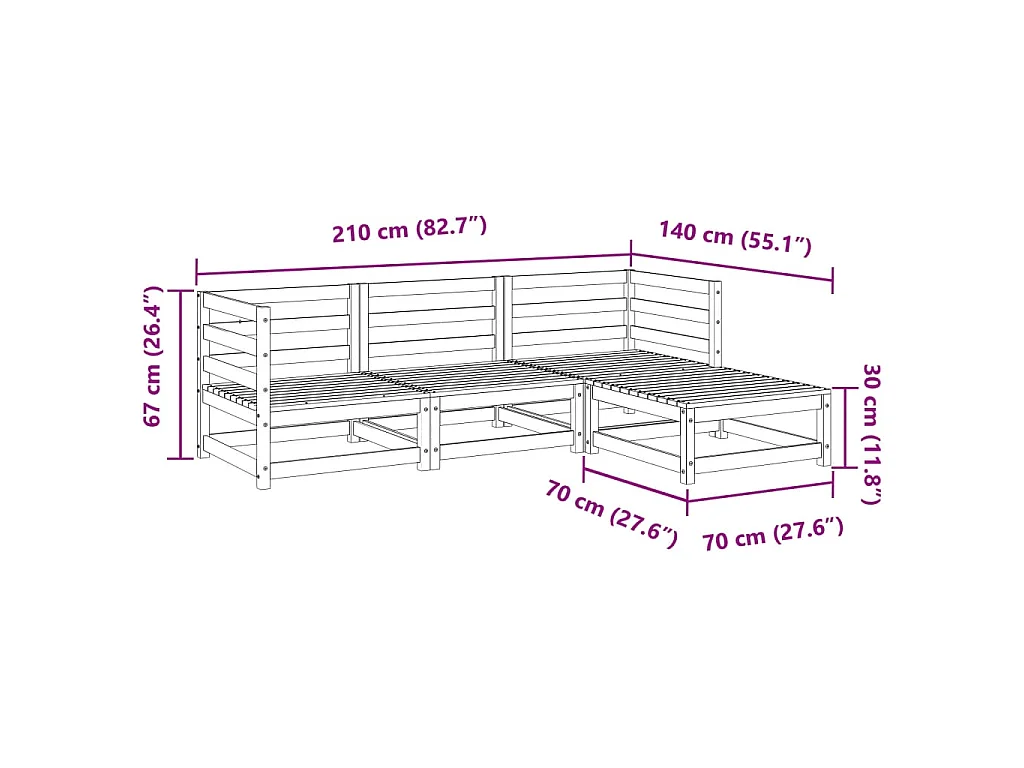 Salon de jardin 4 pcs bois massif de pin