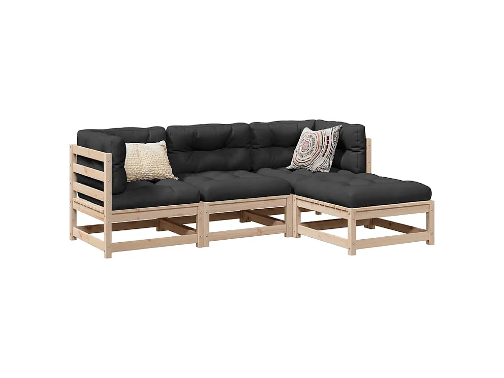 Salon de jardin 4 pcs bois massif de pin