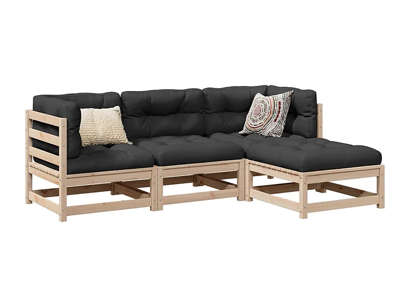 4-delige Loungeset massief grenenhout