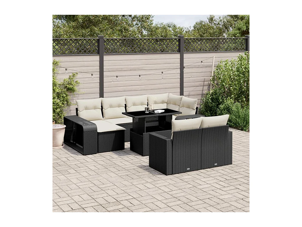 Salon de jardin 11 pcs avec coussins noir résine tressée