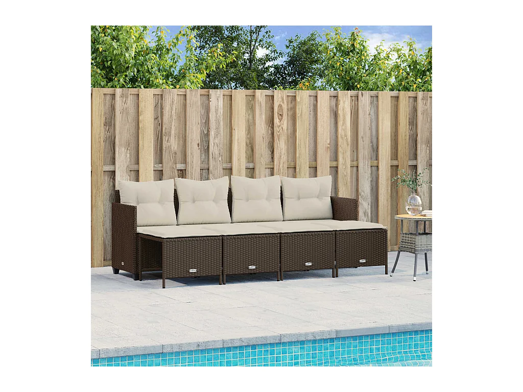 Salon de jardin avec coussins 5 pcs marron résine tressée