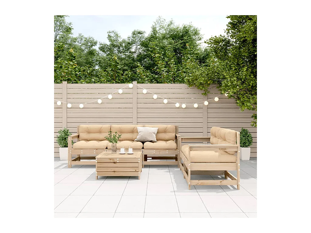 Salon de jardin 6 pcs avec coussins Bois de pin massif