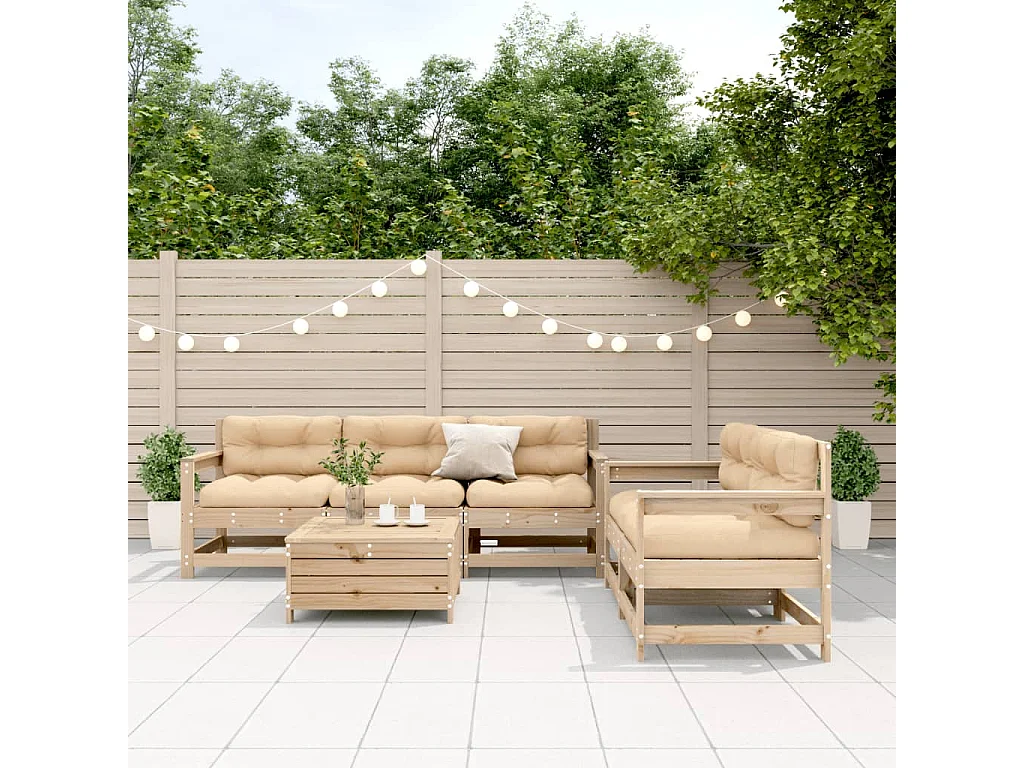 6 pcs conjunto lounge de jardim c/ almofadões pinho maciço