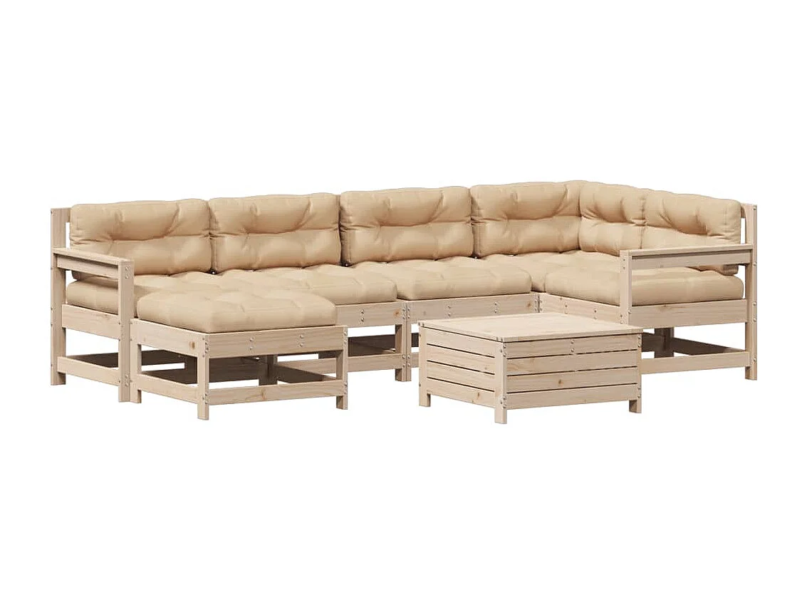 7-delige Loungeset met kussens massief grenenhout